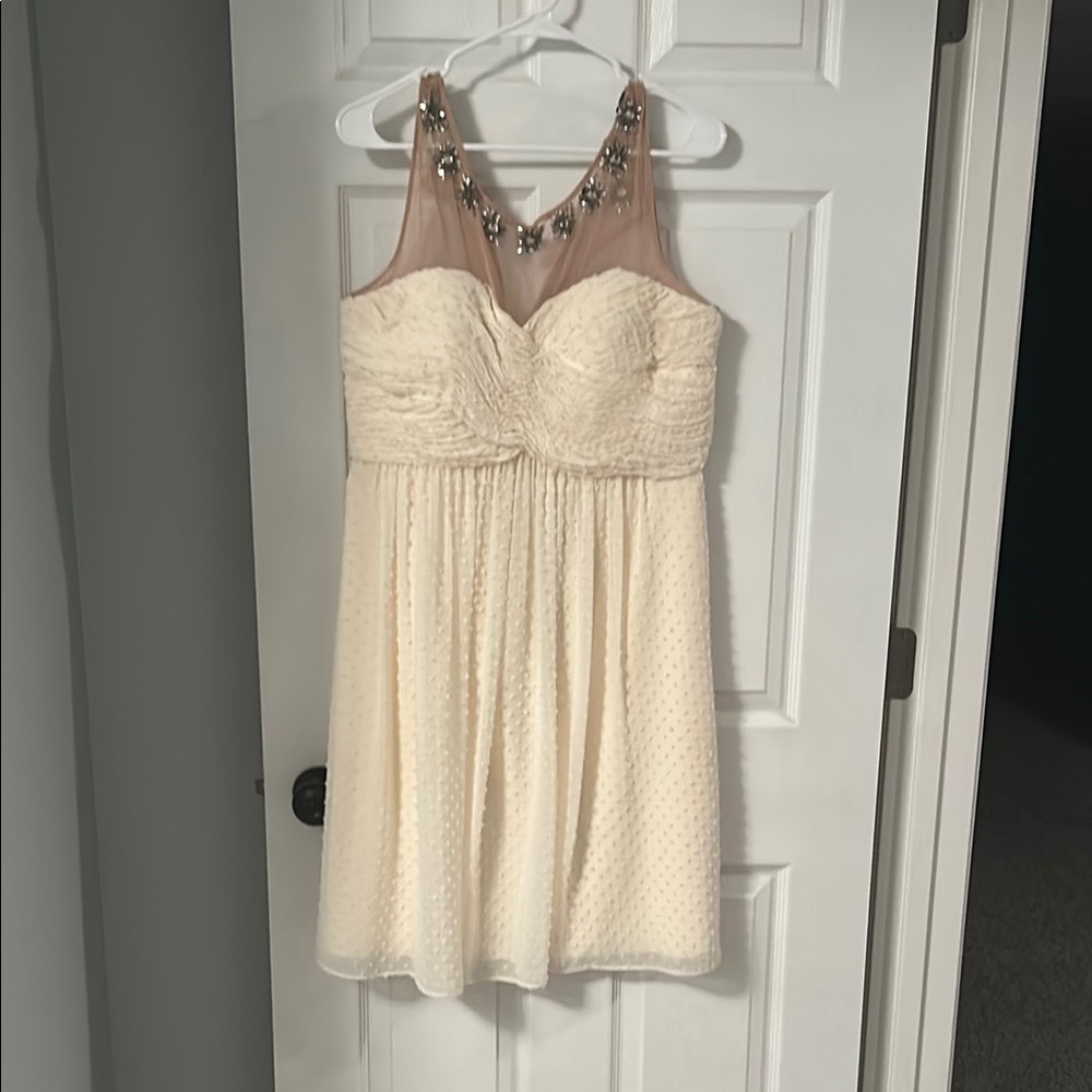 Ivanka Trump Cream Party Dress with Jewel Neckline